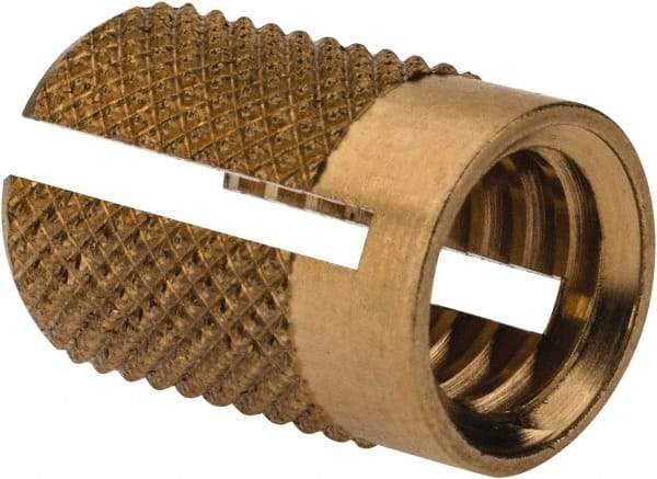 E-Z LOK - 5/16-18 UNC Brass Flush Press Fit Threaded Insert for Plastic - 9/16" OAL, 0.389" Insert Diam, 3/8" Hole Diam, 3/8" Drill - Industrial Tool & Supply