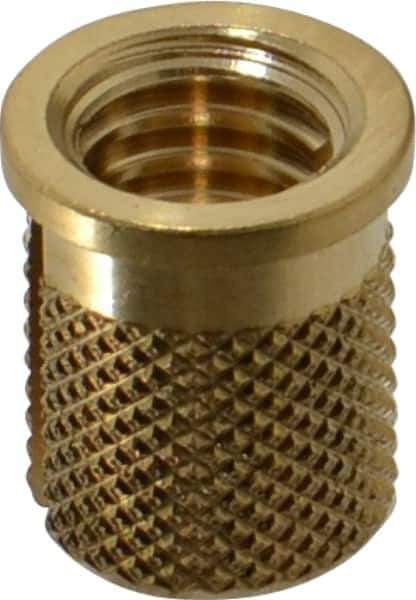 E-Z LOK - 5/16-18 UNC Brass Flanged Press Fit Threaded Insert for Plastic - 9/16" OAL, 0.389" Insert Diam, 0.357" Hole Diam, 3/8" Drill - Industrial Tool & Supply