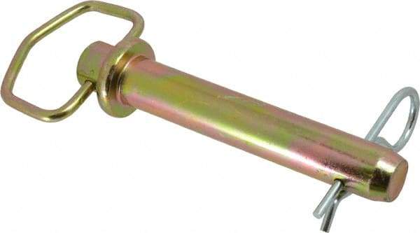 Made in USA - 1" Pin Diam, 5-3/4" Long, Zinc Plated Steel Pull Ring Hitch Pin - 4-3/4" Usable Length - Industrial Tool & Supply