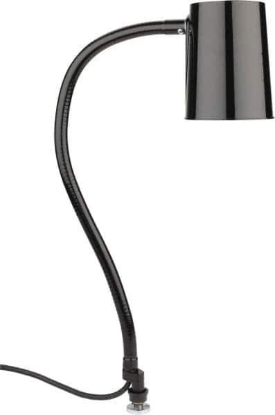 Made in USA - 24 Inch, Gooseneck, Coupler Mounted, Halogen & Incandescent, Black, General Purpose Task Light - 100 Watt, 120 Volt, Nonmagnifying - Industrial Tool & Supply