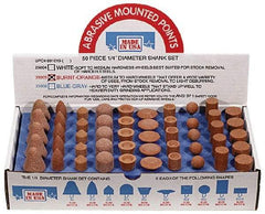 Made in USA - 50 Piece Aluminum Oxide Vitrified Mounted Stone Abrasive Point Set - Includes Shapes A4, A12, A14, A21, A32, A37, A39, A40, W206 & W218 - Industrial Tool & Supply