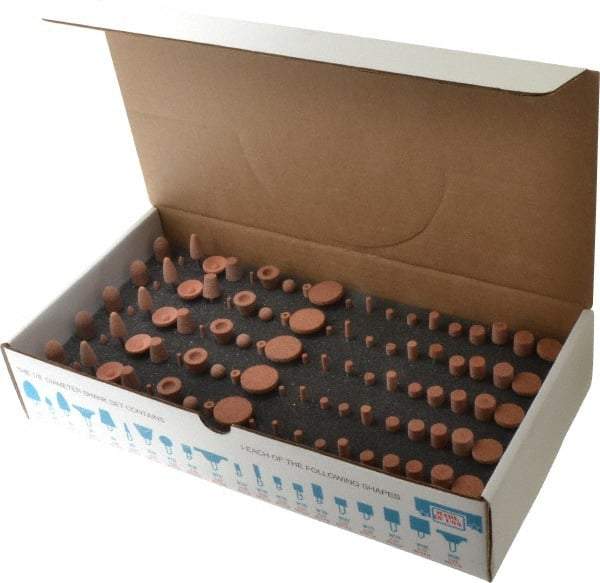 Made in USA - 100 Piece Aluminum Oxide Vitrified Mounted Stone Abrasive Point Set - Includes Shapes B42, B45, B52, B81, B91, B97, B102, B122, B136, W144, W146, W152, W160, W163, W167, W175, W176, W185, W200 & W215 - Industrial Tool & Supply