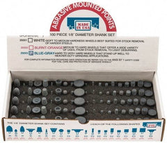 Made in USA - 100 Piece Aluminum Oxide Vitrified Mounted Stone Abrasive Point Set - Includes Shapes B42, B45, B52, B81, B91, B97, B102, B122, B136, W144, W146, W152, W160, W163, W167, W175, W176, W185, W200 & W215 - Industrial Tool & Supply