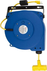 Value Collection - 16 AWG, 50' Cable Length, Cord & Cable Reel with Outlet End - 3 Outlets, NEMA 5-15, 10 Amps, SJT, SJTOW Cable, Blue Reel - Industrial Tool & Supply