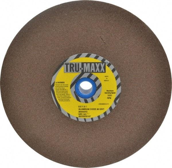 Tru-Maxx - 80 Grit Aluminum Oxide Bench & Pedestal Grinding Wheel - 8" Diam x 1" Hole x 1" Thick, 3600 Max RPM, O Hardness, Medium Grade , Vitrified Bond - Industrial Tool & Supply