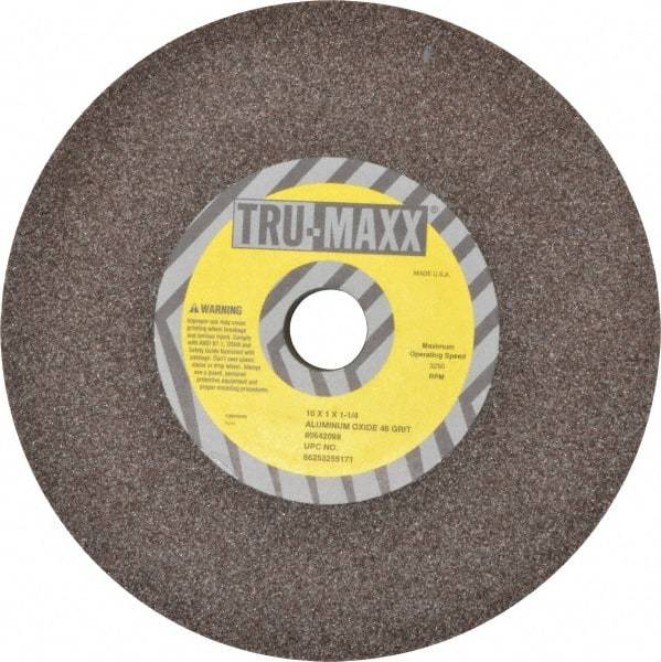 Tru-Maxx - 46 Grit Aluminum Oxide Bench & Pedestal Grinding Wheel - 10" Diam x 1-1/4" Hole x 1" Thick, 3250 Max RPM, P Hardness, Coarse Grade , Vitrified Bond - Industrial Tool & Supply