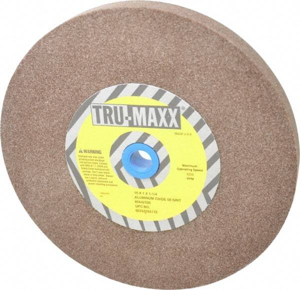 Tru-Maxx - 60 Grit Aluminum Oxide Bench & Pedestal Grinding Wheel - 10" Diam x 1-1/4" Hole x 1" Thick, 3250 Max RPM, P Hardness, Medium Grade , Vitrified Bond - Industrial Tool & Supply