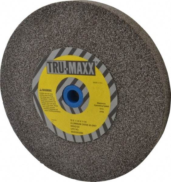 Tru-Maxx - 36 Grit Aluminum Oxide Bench & Pedestal Grinding Wheel - 10" Diam x 1-1/4" Hole x 1-1/4" Thick, 3250 Max RPM, O Hardness, Very Coarse Grade , Vitrified Bond - Industrial Tool & Supply
