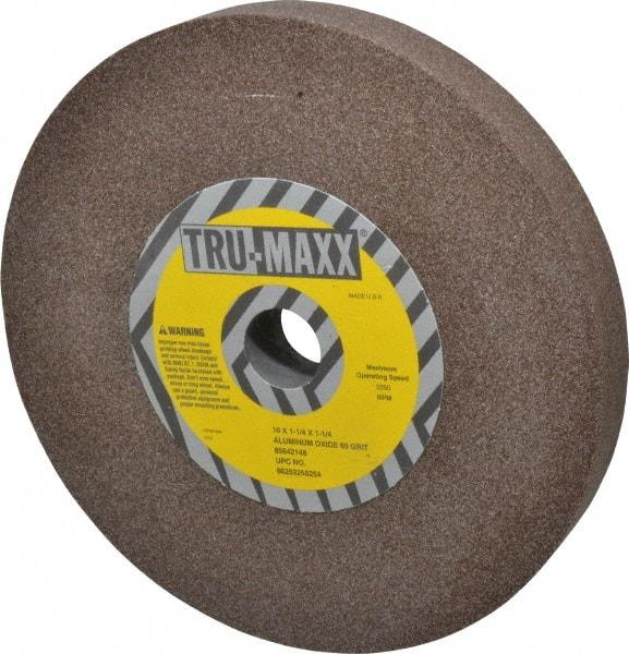 Tru-Maxx - 60 Grit Aluminum Oxide Bench & Pedestal Grinding Wheel - 10" Diam x 1-1/4" Hole x 1-1/4" Thick, 3250 Max RPM, P Hardness, Medium Grade , Vitrified Bond - Industrial Tool & Supply