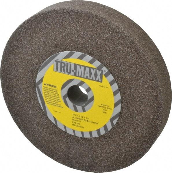 Tru-Maxx - 46 Grit Aluminum Oxide Bench & Pedestal Grinding Wheel - 10" Diam x 1-1/4" Hole x 1-1/2" Thick, 3250 Max RPM, P Hardness, Coarse Grade , Vitrified Bond - Industrial Tool & Supply