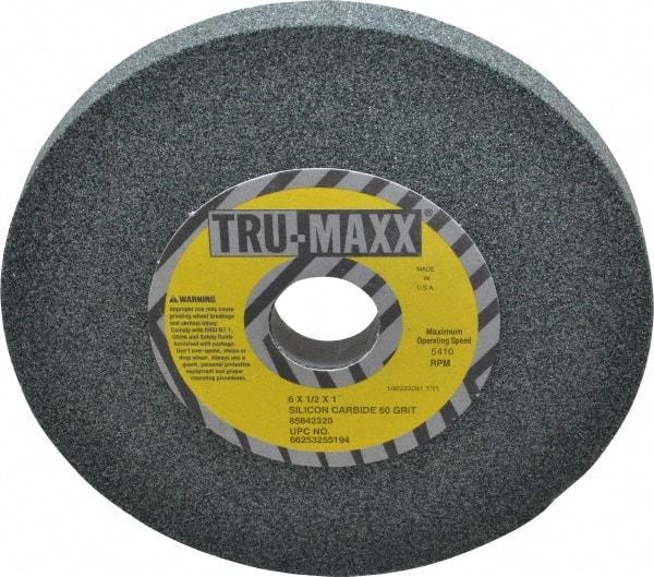 Tru-Maxx - 60 Grit Silicon Carbide Bench & Pedestal Grinding Wheel - 6" Diam x 1" Hole x 1/2" Thick, 5410 Max RPM, K Hardness, Medium Grade , Vitrified Bond - Industrial Tool & Supply