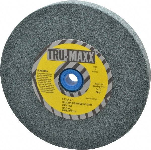 Tru-Maxx - 60 Grit Silicon Carbide Bench & Pedestal Grinding Wheel - 6" Diam x 1" Hole x 3/4" Thick, 5410 Max RPM, K Hardness, Medium Grade , Vitrified Bond - Industrial Tool & Supply