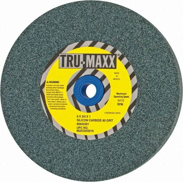 Tru-Maxx - 80 Grit Silicon Carbide Bench & Pedestal Grinding Wheel - 6" Diam x 1" Hole x 3/4" Thick, 5410 Max RPM, K Hardness, Medium Grade , Vitrified Bond - Industrial Tool & Supply