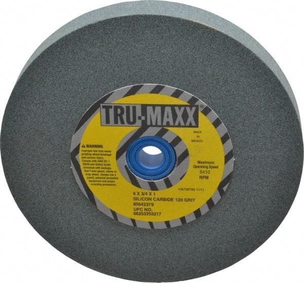 Tru-Maxx - 120 Grit Silicon Carbide Bench & Pedestal Grinding Wheel - 6" Diam x 1" Hole x 3/4" Thick, 5410 Max RPM, K Hardness, Fine Grade , Vitrified Bond - Industrial Tool & Supply