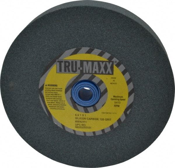 Tru-Maxx - 120 Grit Silicon Carbide Bench & Pedestal Grinding Wheel - 6" Diam x 1" Hole x 1" Thick, 5410 Max RPM, K Hardness, Fine Grade , Vitrified Bond - Industrial Tool & Supply