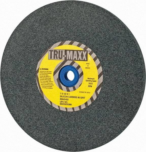 Tru-Maxx - 80 Grit Silicon Carbide Bench & Pedestal Grinding Wheel - 7" Diam x 1" Hole x 1/2" Thick, 3600 Max RPM, K Hardness, Medium Grade , Vitrified Bond - Industrial Tool & Supply