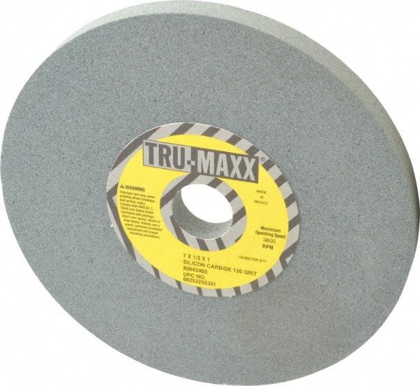 Tru-Maxx - 120 Grit Silicon Carbide Bench & Pedestal Grinding Wheel - 7" Diam x 1" Hole x 1/2" Thick, 3600 Max RPM, K Hardness, Fine Grade , Vitrified Bond - Industrial Tool & Supply