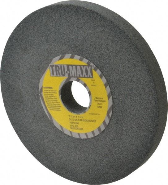 Tru-Maxx - 80 Grit Silicon Carbide Bench & Pedestal Grinding Wheel - 7" Diam x 1-1/4" Hole x 3/4" Thick, 3600 Max RPM, K Hardness, Medium Grade , Vitrified Bond - Industrial Tool & Supply