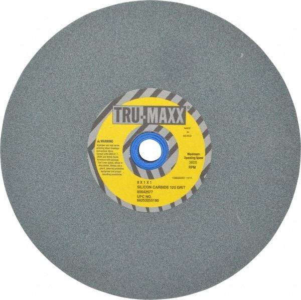 Tru-Maxx - 120 Grit Silicon Carbide Bench & Pedestal Grinding Wheel - 8" Diam x 1" Hole x 1" Thick, 3600 Max RPM, K Hardness, Fine Grade , Vitrified Bond - Industrial Tool & Supply