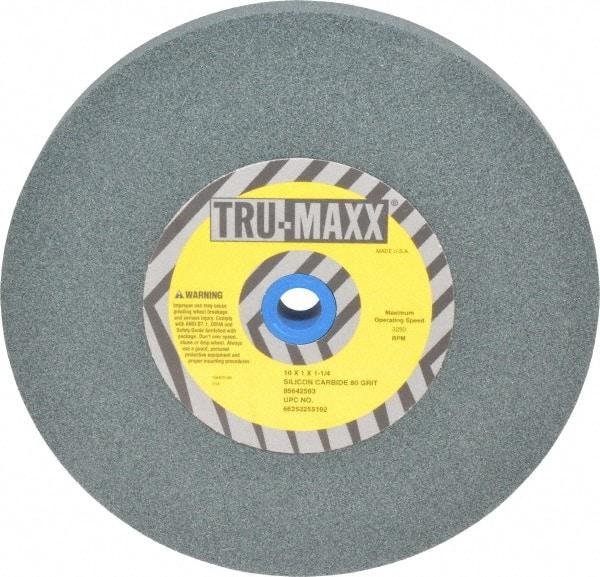 Tru-Maxx - 80 Grit Silicon Carbide Bench & Pedestal Grinding Wheel - 10" Diam x 1-1/4" Hole x 1" Thick, 3250 Max RPM, K Hardness, Medium Grade , Vitrified Bond - Industrial Tool & Supply