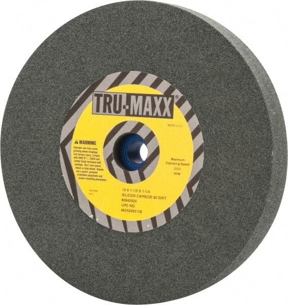 Tru-Maxx - 80 Grit Silicon Carbide Bench & Pedestal Grinding Wheel - 10" Diam x 1-1/4" Hole x 1-1/2" Thick, 3250 Max RPM, K Hardness, Medium Grade , Vitrified Bond - Industrial Tool & Supply