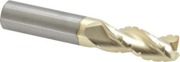 Accupro - 1/2" Diam, 1-1/4" LOC, 3 Flute Solid Carbide Roughing & Finishing Square End Mill - ZrN Finish, 3" OAL, 1/2" Shank Diam, Straight Shank, 37° Helix, Centercutting - Industrial Tool & Supply