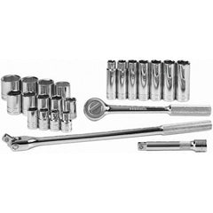 SK - 1/2" Drive Standard Deep Socket Set - 7/16 to 1-1/4", Inch Measurement Standard - Industrial Tool & Supply