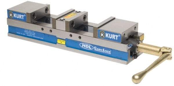 Kurt - 4" Jaw Width, 2-63/64" Jaw Opening Capacity, Horizontal Stationary Machine Vise - Manual Operation, 5,870 Lb Capacity, 1 Station, 17.7" Long x 3.775" High x 1-13/32" Deep, 35.56mm Jaw Height - Industrial Tool & Supply