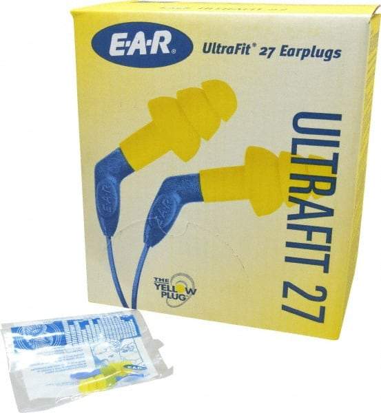 3M - Reusable, Uncorded, 27 dB, Flange Earplugs - Yellow, 100 Pairs - Industrial Tool & Supply