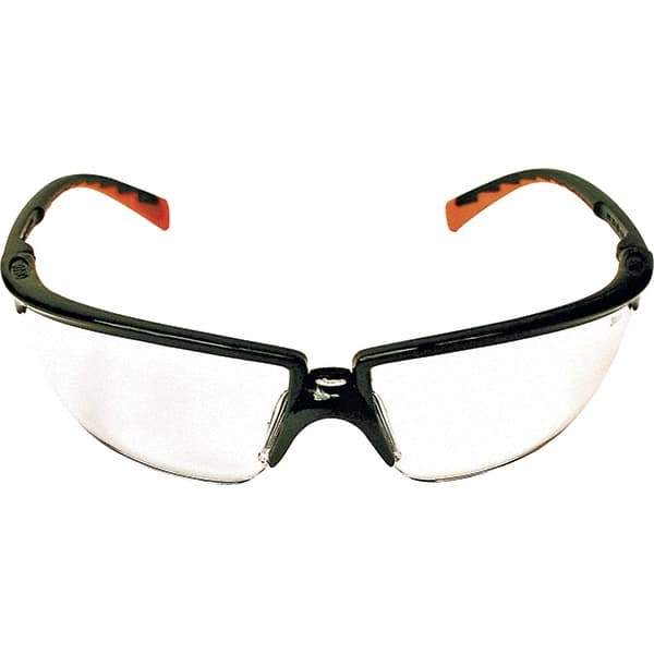3M - Clear Lenses, Framed Safety Glasses - Anti-Fog, Scratch Resistant, Black/Orange Plastic Frame, Size Universal, Wrap Around - Industrial Tool & Supply