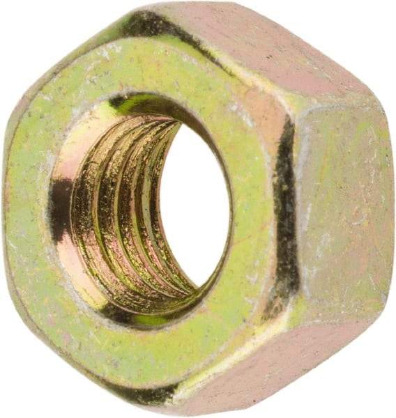 Value Collection - 1/4-28 UNF Steel Right Hand Hex Nut - 7/16" Across Flats, 7/32" High, Zinc Yellow Dichromate Finish - Industrial Tool & Supply