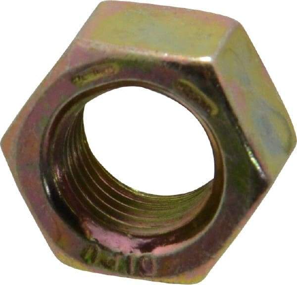 Value Collection - 3/8-24 UNF Steel Right Hand Hex Nut - 9/16" Across Flats, 21/64" High, Zinc Yellow Dichromate Finish - Industrial Tool & Supply
