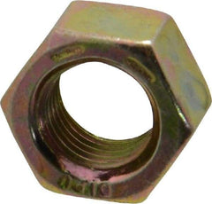 Value Collection - 3/8-24 UNF Steel Right Hand Hex Nut - 9/16" Across Flats, 21/64" High, Zinc Yellow Dichromate Finish - Industrial Tool & Supply