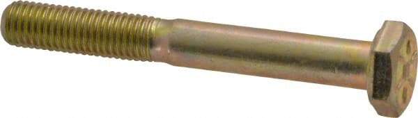Made in USA - 1/4-28 UNF, 2" Length Under Head Hex Head Cap Screw - Partially Threaded, Grade 8 Alloy Steel, Zinc Yellow Dichromate Finish, 1/2" Hex - Industrial Tool & Supply