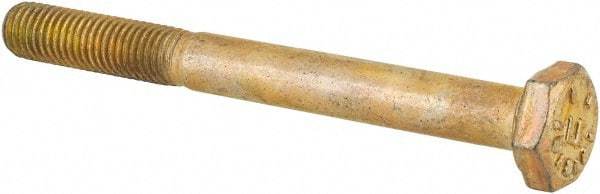 Made in USA - 1/4-28 UNF, 2-1/2" Length Under Head Hex Head Cap Screw - Partially Threaded, Grade 8 Alloy Steel, Zinc Yellow Dichromate Finish, 1/2" Hex - Industrial Tool & Supply