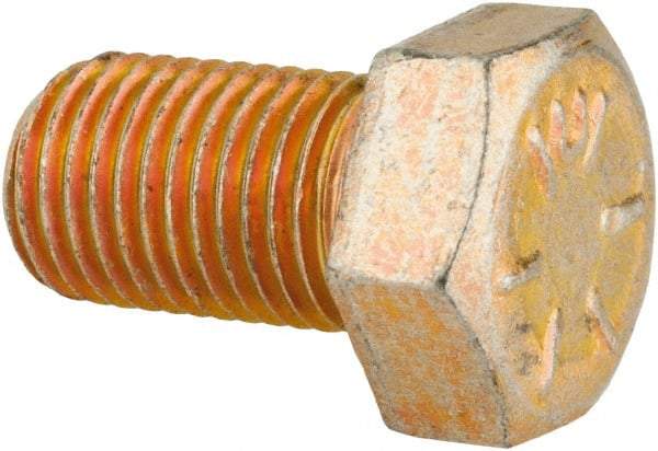 Made in USA - 3/8-24 UNF, 5/8" Length Under Head Hex Head Cap Screw - Fully Threaded, Grade 8 Alloy Steel, Zinc Yellow Dichromate Finish, 9/16" Hex - Industrial Tool & Supply