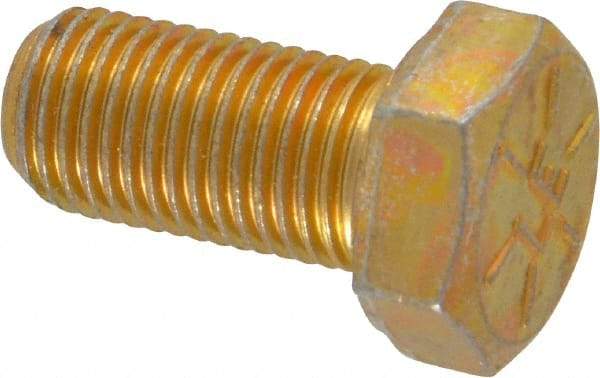 Made in USA - 3/8-24 UNF, 3/4" Length Under Head Hex Head Cap Screw - Fully Threaded, Grade 8 Alloy Steel, Zinc Yellow Dichromate Finish, 9/16" Hex - Industrial Tool & Supply