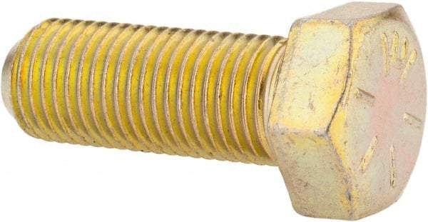 Made in USA - 3/8-24 UNF, 1" Length Under Head Hex Head Cap Screw - Fully Threaded, Grade 8 Alloy Steel, Zinc Yellow Dichromate Finish, 9/16" Hex - Industrial Tool & Supply