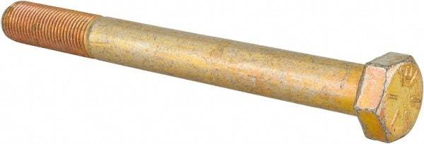 Made in USA - 1/2-20 UNF, 5" Length Under Head Hex Head Cap Screw - Partially Threaded, Grade 8 Alloy Steel, Zinc Yellow Dichromate Finish, 3/4" Hex - Industrial Tool & Supply