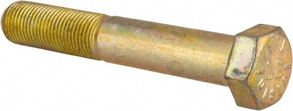 Made in USA - 9/16-18 UNF, 3-1/2" Length Under Head Hex Head Cap Screw - Partially Threaded, Grade 8 Alloy Steel, Zinc Yellow Dichromate Finish, 13/16" Hex - Industrial Tool & Supply