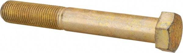 Made in USA - 9/16-18 UNF, 4" Length Under Head Hex Head Cap Screw - Partially Threaded, Grade 8 Alloy Steel, Zinc Yellow Dichromate Finish, 13/16" Hex - Industrial Tool & Supply