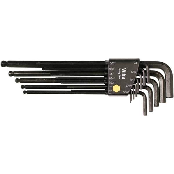 Wiha - 13 Piece, L-Key Long Arm Ball End Hex Key Set - 0.05 to 3/8" Range, Chrome Vanadium Molybdenum - Industrial Tool & Supply