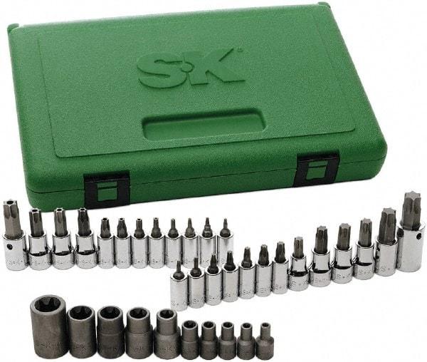 SK - 35 Piece 1/4, 3/8 & 1/2" Drive Torx Bit Socket Set - T7 to T60 Torx - Industrial Tool & Supply