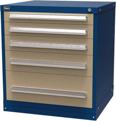 Vidmar - 5 Drawer, Modular Storage Cabinet - Steel, 30" Wide x 27-3/4" Deep x 33" High, Blue & Beige - Industrial Tool & Supply