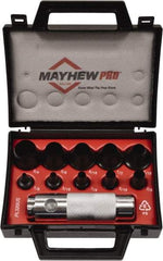 Mayhew - 11 Piece, 1/8 to 3/4", Hollow Punch Set - Round Shank, Alloy Steel, Comes in Plastic Case - Industrial Tool & Supply