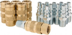 Coilhose Pneumatics - 18 Piece 1/4" Body 1/4 NPT Brass/Steel ARO Pneumatic Coupling Plug Set - Industrial Tool & Supply