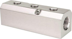 Coilhose Pneumatics - 1/2" Inlet, 1/4" Outlet Manifold - 4-3/4" Long x 1.58" Wide x 1.58" High, 0.235" Mount Hole, 2 Inlet Ports, 3 Outlet Ports - Industrial Tool & Supply