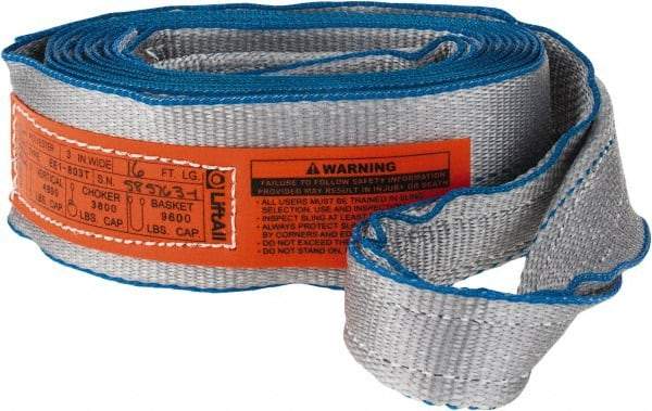 Lift-All - 16' Long x 3" Wide, 4,800 Lb Vertical Capacity, 1 Ply, Polyester Web Sling - 3,800 Lb Choker Capacity, Silver (Color) - Industrial Tool & Supply