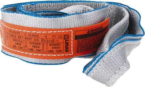 Lift-All - 4' Long x 3" Wide, 4,800 Lb Vertical Capacity, 1 Ply, Polyester Web Sling - 3,800 Lb Choker Capacity, Silver (Color) - Industrial Tool & Supply