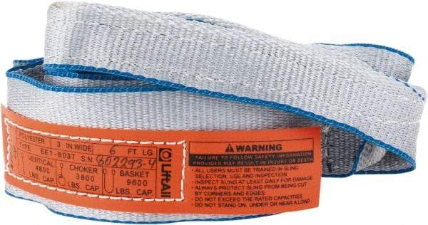 Lift-All - 6' Long x 3" Wide, 4,800 Lb Vertical Capacity, 1 Ply, Polyester Web Sling - 3,800 Lb Choker Capacity, Silver (Color) - Industrial Tool & Supply